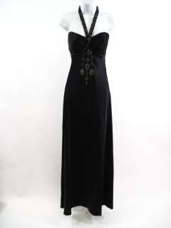 NWT MUSANI COUTURE Black Embellished Halter Gown 42  