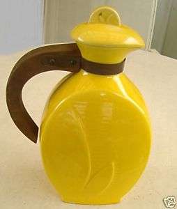 RED WING POTTERY YELLOW PITCHER WOOD HANDLE  
