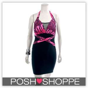 Womens Plus Size Clothing Dress Neon Halter CrossFront Mesh Sexy US 