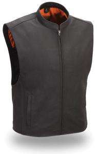 Mens Black Leather Club Patch Motorcycle Riding Vest  