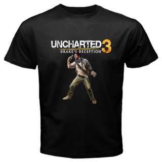 New Uncharted 3 Games Short Sleeve Black T shirt Size S   3XL  