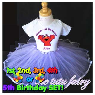 Elmo Birthday Shirt name age girl 1st 2nd 3rd & purple tutu set outfit 