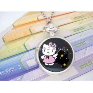   Kitty Cat Quartz Pocket Watch Pendant Necklace Chain 
