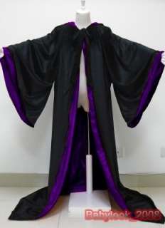 Black Purple Cape Hooded Cloak Wizard Robes Costumes  