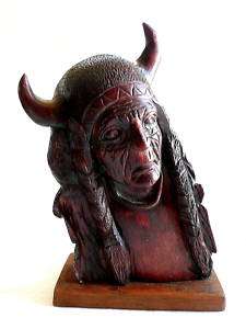 Vintage 40s 50s Carved Native American Chief Sculpture  