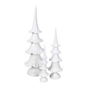    Set 3 White Porcelain Evergreen Pine Christmas Tree