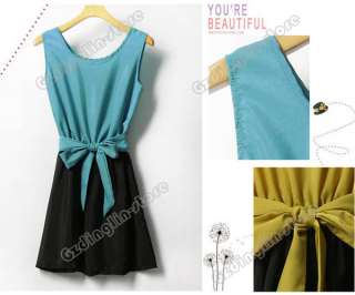   Sleeveless Chiffon Casual Sundress Mini Dress Blue S,M #441  