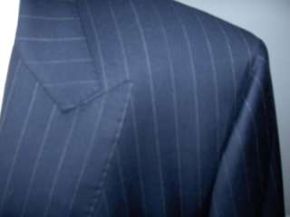   CLASSIC HOLLAND & SHERRY SUIT 44L FUNCTIONAL CUFFS NAVY STRIPED  