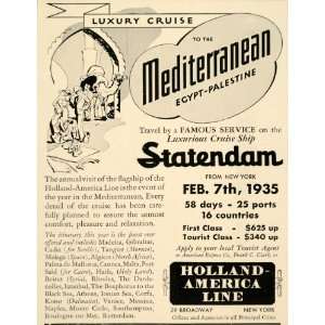  1934 Ad Holland America Line Mediterranean Statendam 