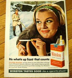 1962 Winston Cigarette Ad Couple Shoveling Snow  