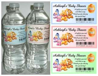 20 WINNIE THE POOH BABY SHOWER FAVORS WATER BOTTLE LABELS ~ Glossy 