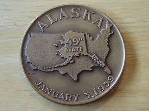 Alaska Large Bronze Medal, 49th State, January 3, 1959, Medallic Art 