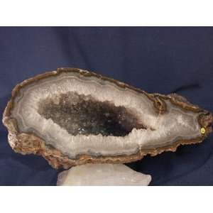  Agate and Crystal Rimmed Hollow Geode with Quartz Crystal 