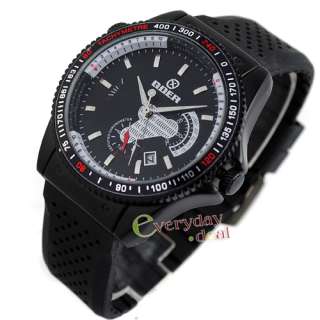 Black Face Date Mens Wrist Watch Rubber Military Style Automatic 