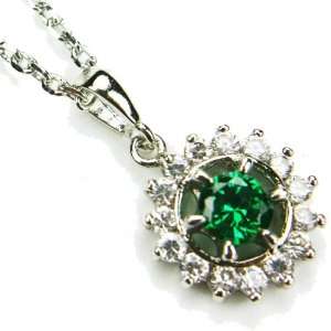  CZ Saturn Necklace, Emerald Colored & Diamond Colored CZs 