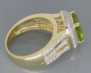 Solid 3.56Ct 14Kt Yellow Gold Diamond Peridot Ring  