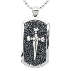   Sword & Shield Dog Tag Pendant with Chain (Nickel Free) Jewelry