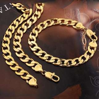   18k Yellow gold filled necklace/Bracelet Sets 62g GF Curb chains new