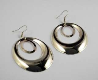 6cm gold tone oval shape double hoop drop earrings NEW  