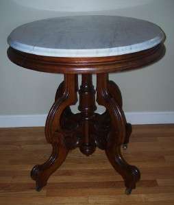 Antique VICTORIAN OVAL MARBLE TOP PARLOR TABLE Walnut  