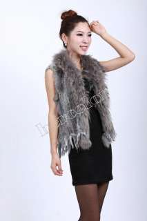 2012 New Knit rabbit fur vest/gilet/with raccoon fur collar  