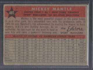 1958 Topps Mickey Mantle #487 All Star Yankees HOF  