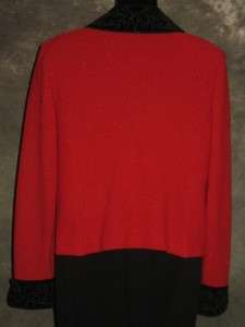 St John collection red black shimmer knit suit jacket blazer size 4 6 