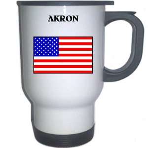  US Flag   Akron, Ohio (OH) White Stainless Steel Mug 