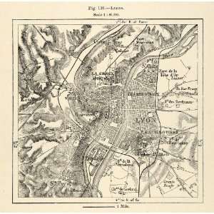  1882 Relief Line block Map Lyons France Map City Vaise 