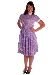 Vintage Purple & White Cotton Day Dress Ann Taylor 1950s 39 30 Free 