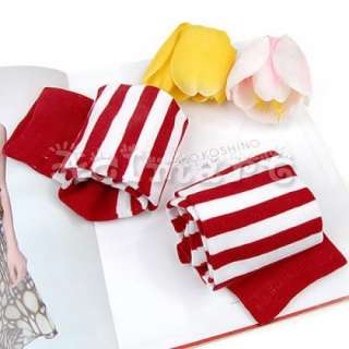   Dress Striped Thigh High Socks Opaque Cotton Stocking Red&White  
