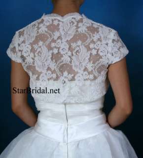Cap Sleeve White Lace Wedding Bridal Bolero Jacket Shrug S, M, L, XL 