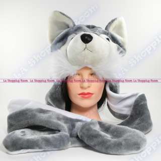 Wolf Winter Warm Gray White Beanie Cap Soft Ski Hat Long Ear Flaps Pom 
