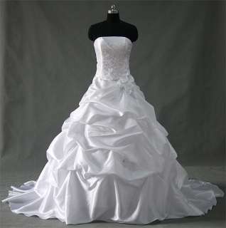   Taffeta White A Line Strapless Beaded Lace up Wedding Dress/Prom Gown