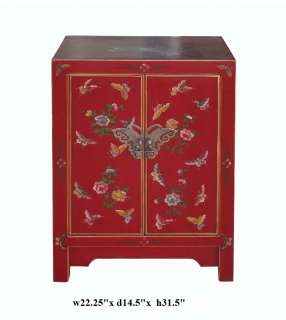 Chinese Red Lacquer Butterflies End Table Nightstand ss874  