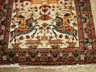 HORSES HUNTING HAND KNOTTED RUG CARPET SILK WOOL 8x5  