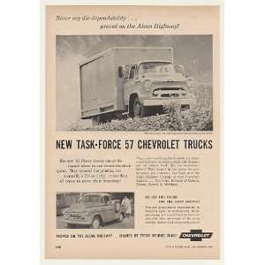  1957 Chevy Task Force Trucks Alcan Test Run Trade Print Ad 