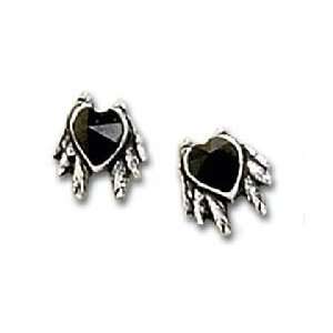  Alchemy Gothic E208 Black Heart Stud Earrings   Pair Toys 