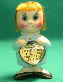 Vintage Funny Enesco Girl Figurine Glass Eyes MUST SEE  