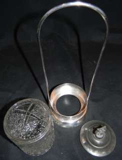 ANTIQUE PATTERN GLASS JAR W SILVER PLATE PICKLE CASTOR  
