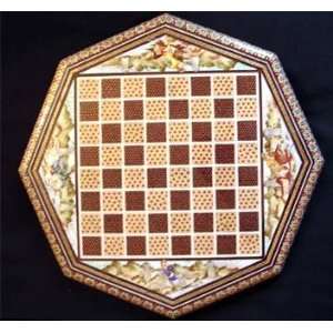  1033 Persian Wood Chessboard Khatam Inlay Hand Painted 