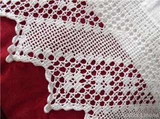 Pair Vintage Dowry Pillowcases Long Hand Crochet Lace Edging White 