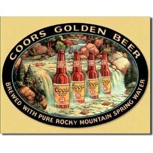    Coors Silver Beer Bottles in Waterfall Tin Sign
