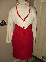 Red & Off white ANN TAYLOR Dress w/gold front buttons. Sz 10  