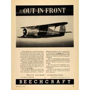   Biplane Beech Aircraft Wichita   Original Print Ad