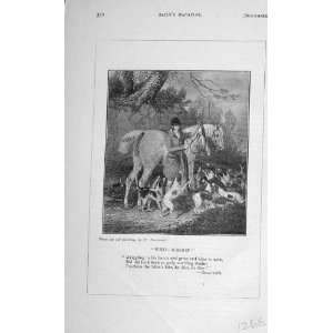   Antique Print Hunting Man Horses Hounds Dogs Sport