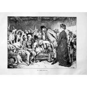  1870 HUNTING DOGS HOUNDS KENNEL MEN LADY SPORT PRINT
