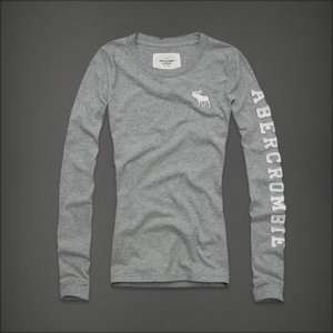 ABERCROMBIE & FITCH Gray LONG SLEEVE SHIRT Crewneck Text Logo Front 