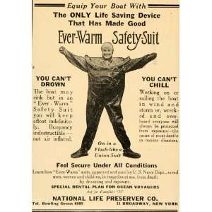 1919 Ad National Life Preserver Ever Warm Safety Suit   Original Print 