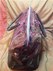   Johnson Embossed Faux Leather Weekender Travel Bag Black Pink  